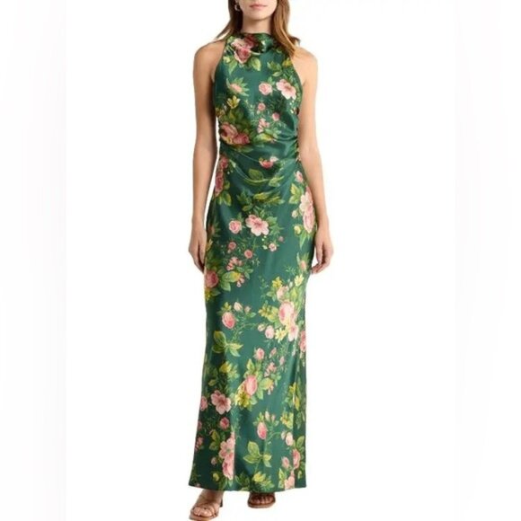 NEW Reformation Anaiis Silk Backless Long Dress Belvedere Green Floral US 6 UK10 - Picture 2 of 15